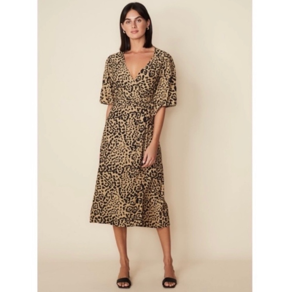 FAITHFULL THE BRAND ‘Elfrida’ Animal Print Midi Wrap Dress